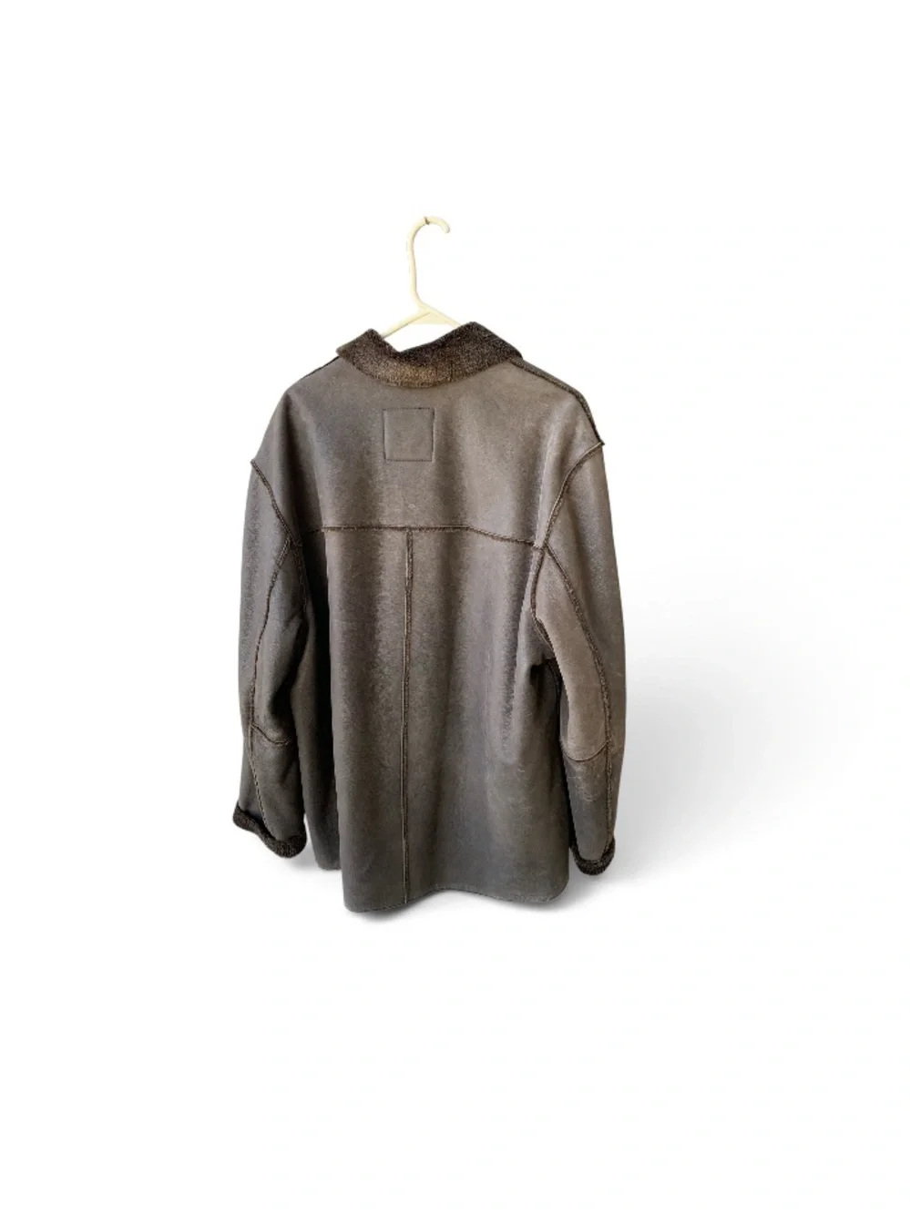 NWOT Men's Brown Leather Shearling-Lined Coat